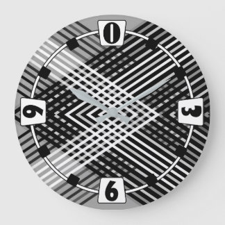 Grande Horloge Ronde Bandes entrelacées en noir et blanc et gris sur un
