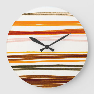 Grande Horloge Ronde Bandes géométriques, aquarelle orange