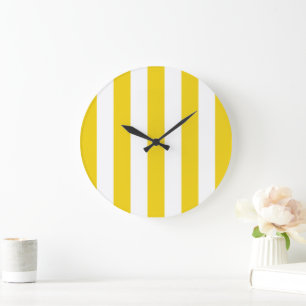 Grande Horloge Ronde Bandes Jaunes, Blancs, Motif rayé