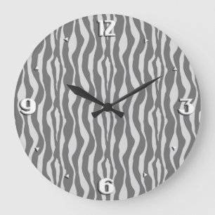 Grande Horloge Ronde Bandes zébrées - Tons gris