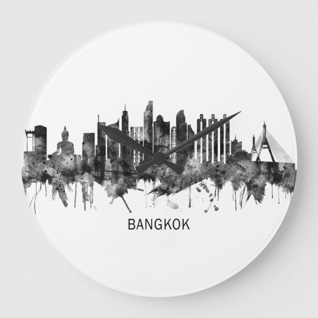 Grande Horloge Ronde Bangkok Thaïlande Skyline BW (Recto)