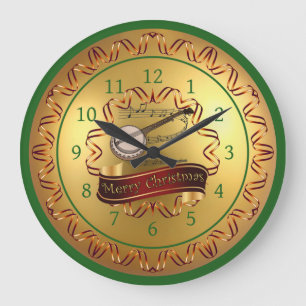 Grande Horloge Ronde Banjo ~ Musical Scroll ~ “Merry Christmas” 