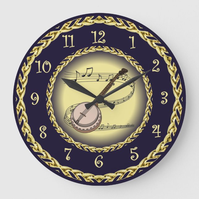 Grande Horloge Ronde Banjo ~ Scroll musical ~ Gold/Navy Blue ~ (Recto)