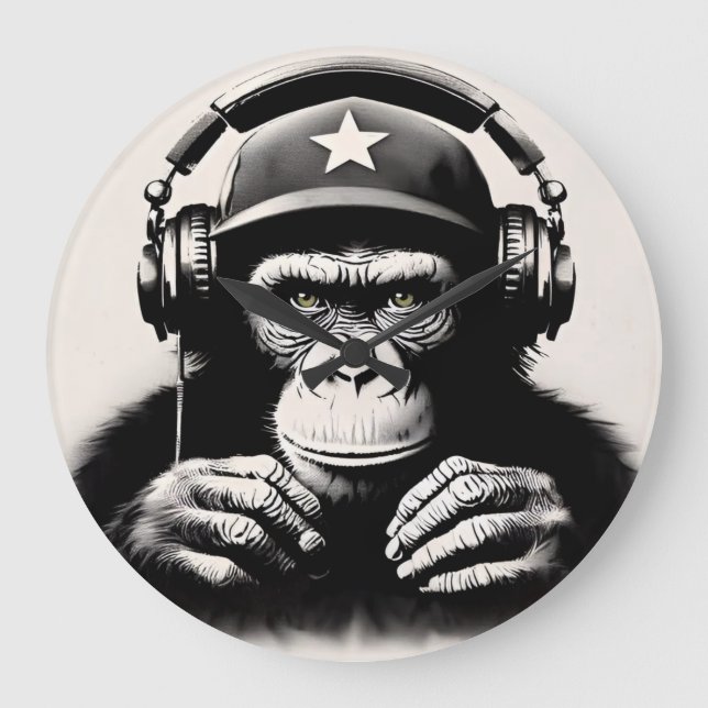 Grande Horloge Ronde Banksy DJ Monkey Gorilla Chimp (Recto)