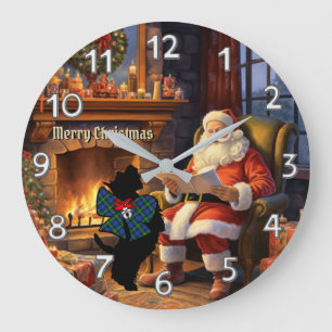 Grande Horloge Ronde Bannerman Scottie Dog & Père Noël Noël personnalis