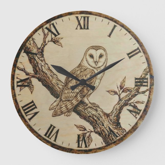 Grande Horloge Ronde Barn Owl Wooden Wall Clock (Recto)