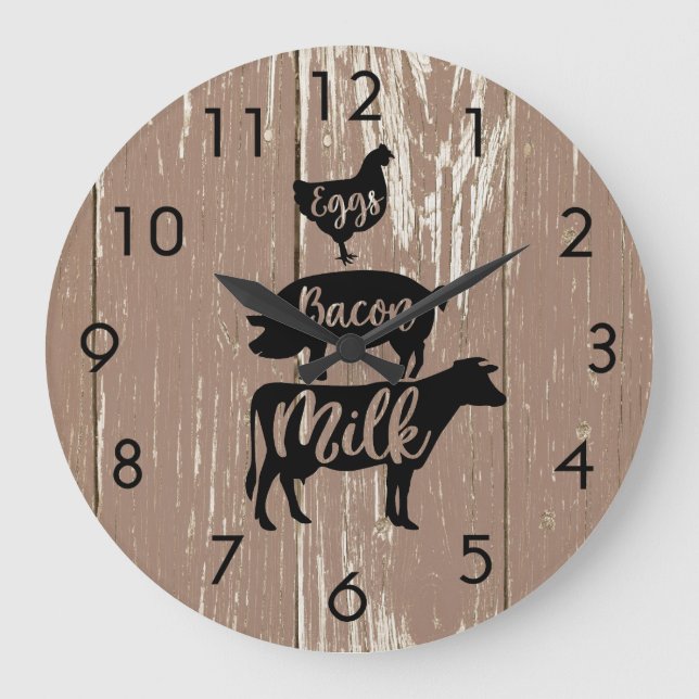 Grande Horloge Ronde Barnboards patinés Oeufs Bacon Lait Animaux (Recto)