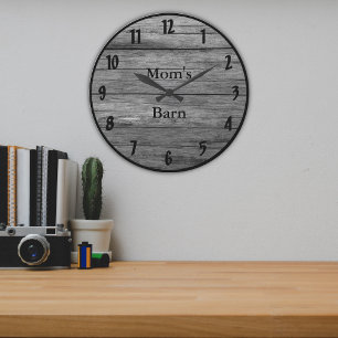 Grande Horloge Ronde Barnwood gris foncé à l'aspect rustique personna