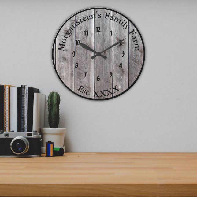 Grande Horloge Ronde Barnwood Gris Rustique Maison familiale établie (Créateur téléchargé)