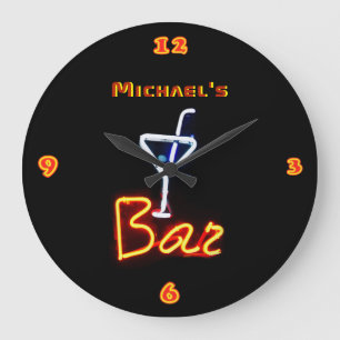 Grande Horloge Ronde BARRE Lumière Neon SIGNE PERSONNALISÉ ManCave