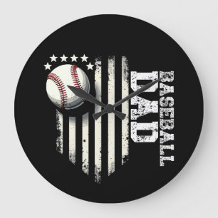Grande Horloge Ronde Baseball DAD USA American Flag Fête des pères 4ème