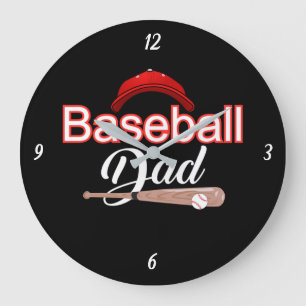 Grande Horloge Ronde Baseball famille de papa sports moderne noir blanc