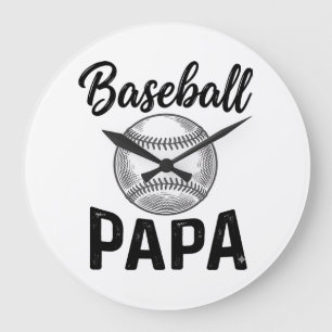 Grande Horloge Ronde Baseball Papa Vintage Gravure Design de T-shirt_1
