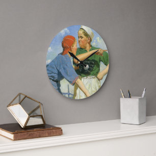 Grande Horloge Ronde Baseball Vintage, Enfants, Garçons Jouant aux Spor