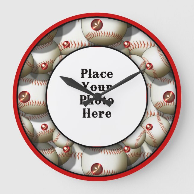 Grande Horloge Ronde Baseballs Votre Mur Photo Clock (Recto)