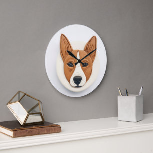 Grande Horloge Ronde Basenji Chien 3D Inspiré