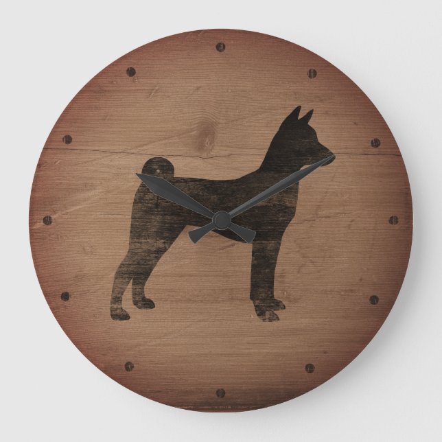 Grande Horloge Ronde Basenji Silhouette Rustique (Recto)