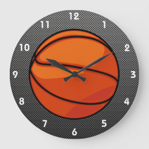 Grande Horloge Ronde Basket-ball en fibre de carbone