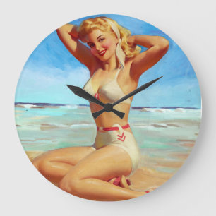 Grande Horloge Ronde Basking sur le Beach Pin Up