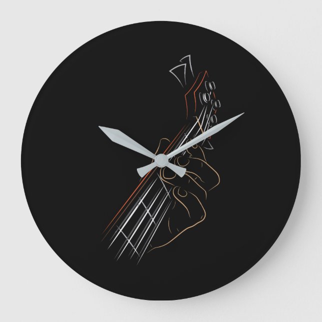 Grande Horloge Ronde Basse Guitare Lecteur Musique Guitariste Musicien  (Recto)