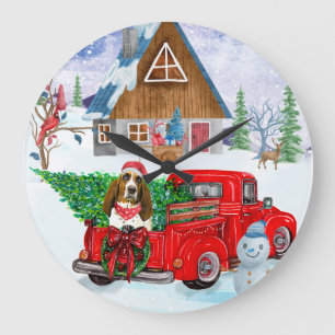 Grande Horloge Ronde Basset Hound chien dans la livraison de Noël Camio