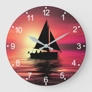 Grande Horloge Ronde Bateau à voile au coucher du soleil sur la mer - C