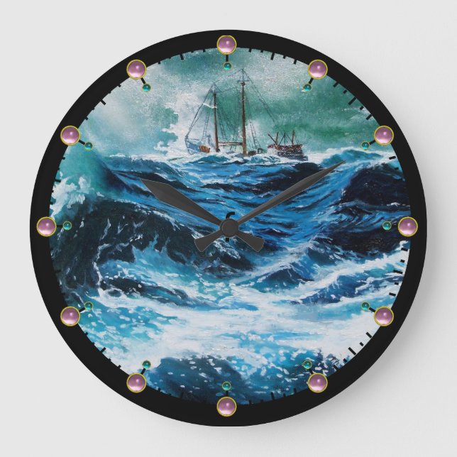Grande Horloge Ronde Bateau dans la mer en tempête (Recto)