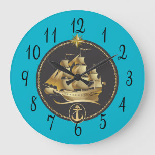 Grande Horloge Ronde Bateau de navigation dans l'or et le noir