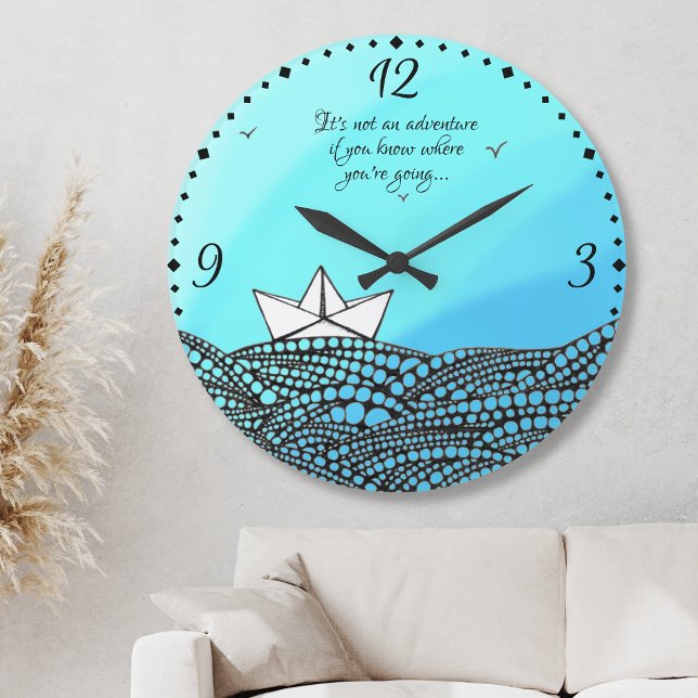 Grande Horloge Ronde Bateau en papier crayon | mots de motivation (Créateur téléchargé)