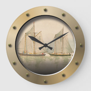 Grande Horloge Ronde Bateaux À Voile En Mer Navires D'Art Nautique Port