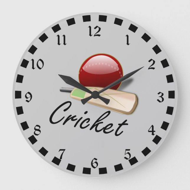 Grande Horloge Ronde Batte et balle de cricket, design populaire (Recto)