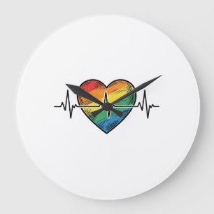 Grande Horloge Ronde Battement de coeur arc-en-ciel Gravure vintage Des