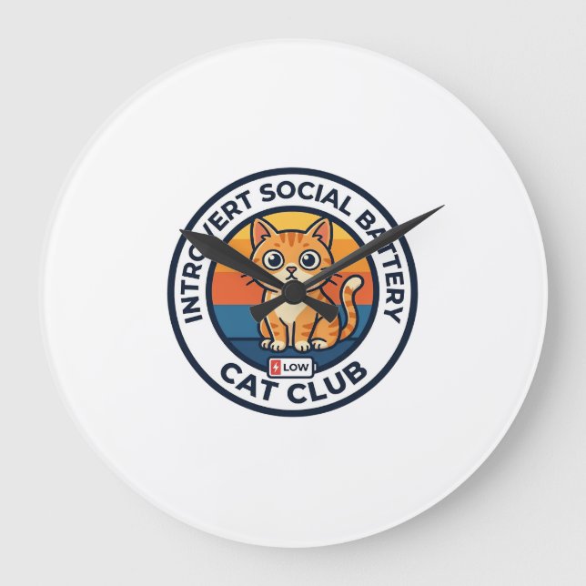 Grande Horloge Ronde Batterie sociale d'introverti Chat Mignon Kitty De (Recto)