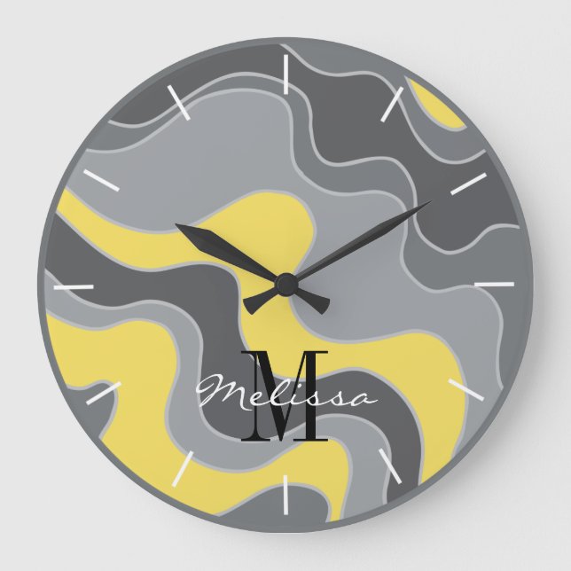 Grande Horloge Ronde Beach Ocean Waves Yellow and Grey Monogram (Recto)