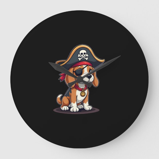 Grande Horloge Ronde Beagle Pirate Costume Jolly Roger Flag Skull Cross (Recto)