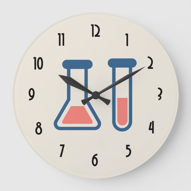 Grande Horloge Ronde Beaker & Test Tube Science Themed (Recto)