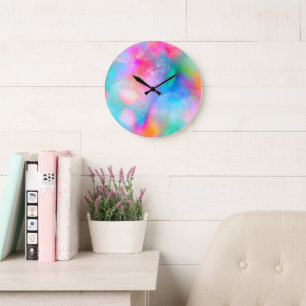 Grande Horloge Ronde Beau arc-en-ciel coloré doux