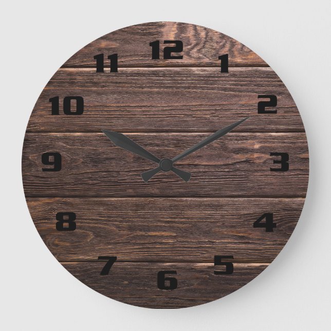 Grande Horloge Ronde Beau Authentique Rustique Foncé bois patiné (Recto)