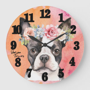 Grande Horloge Ronde Beau chien de Boston Terrier
