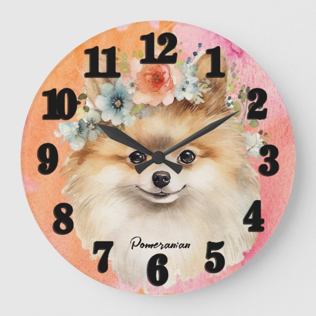 Grande Horloge Ronde Beau Chien Poméranien (Recto)