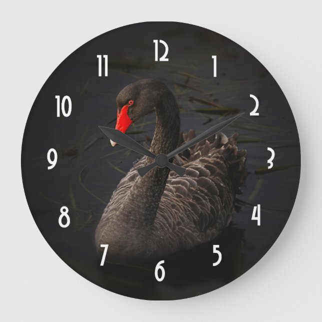 Grande Horloge Ronde Beau cygne noir avec un bec rouge vif (Recto)