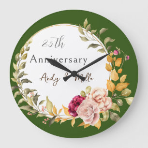 Grande Horloge Ronde Beau Élégant Mariage de fleurs vertes