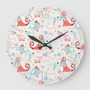 Grande Horloge Ronde Beau motif de chat de pays