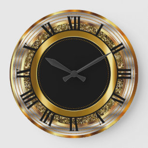 Grande Horloge Ronde Beau Or et Noir