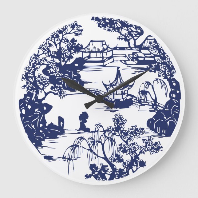 Grande Horloge Ronde Beau paysage de pagode chinoise (Recto)