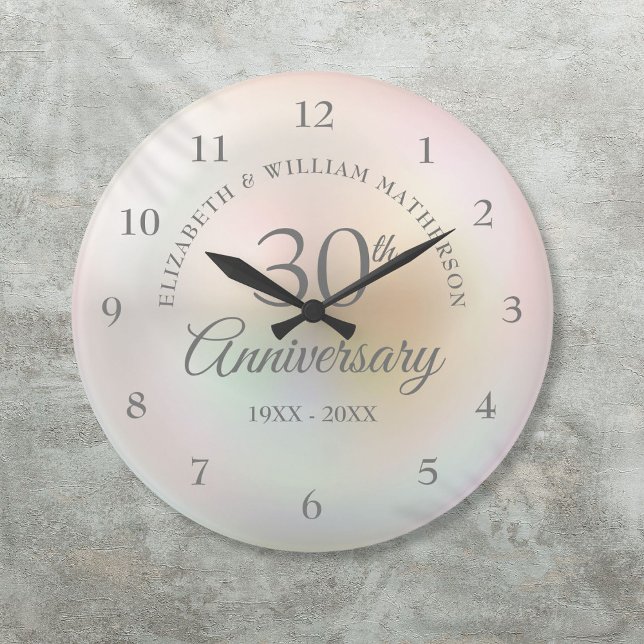 Grande Horloge Ronde Beau Pearl 30e anniversaire de Mariage (Beautiful Pearl 30th Wedding Anniversary Large Clock)