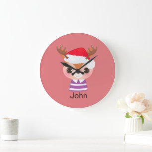 Grande Horloge Ronde Beau Reindeer Noël Animal d'hiver