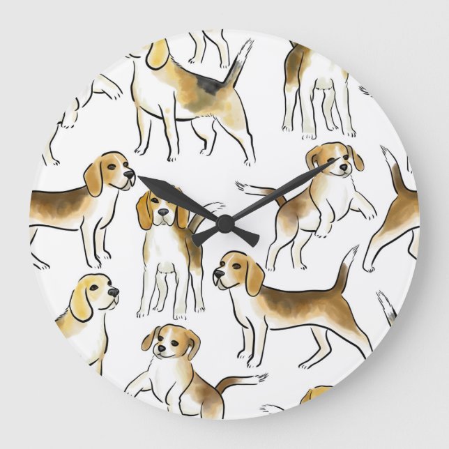 Grande Horloge Ronde Beauté beagle : Motif de chien aquarelle (Recto)