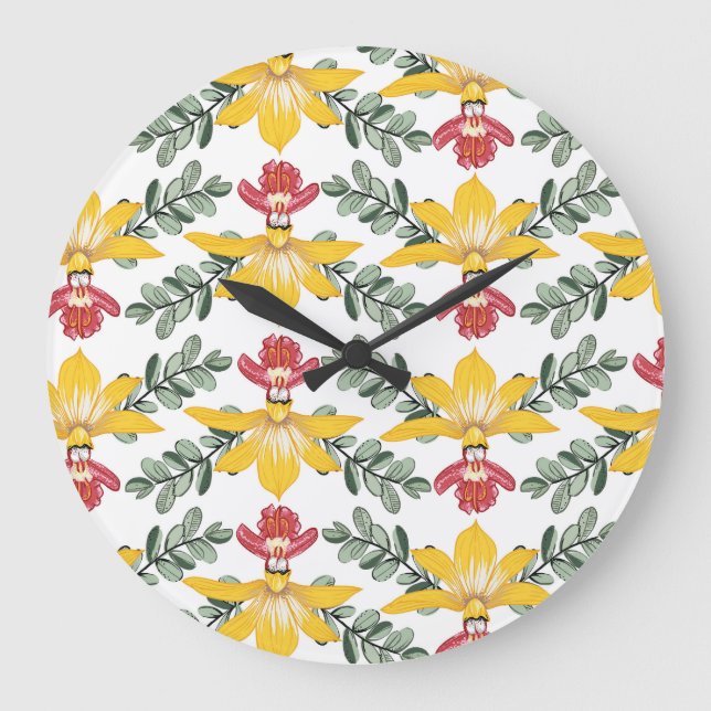 Grande Horloge Ronde Beauté de l'orchidée : motif floral Elégance. (Recto)