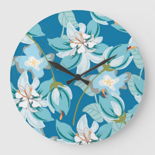 Grande Horloge Ronde Beauté d'un motif rétro à motifs floraux dans un d